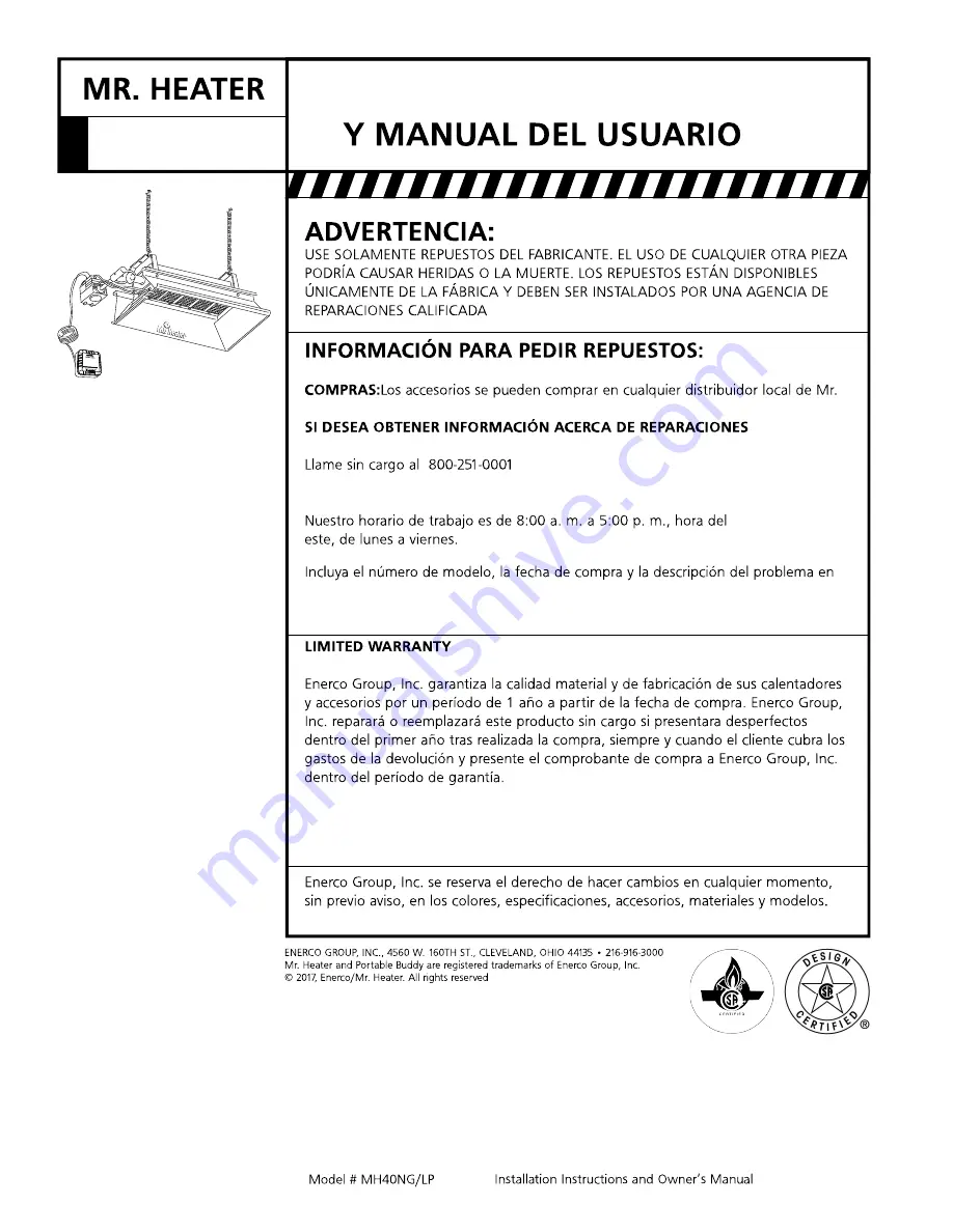 Mr. Heater MH40 NG Скачать руководство пользователя страница 16