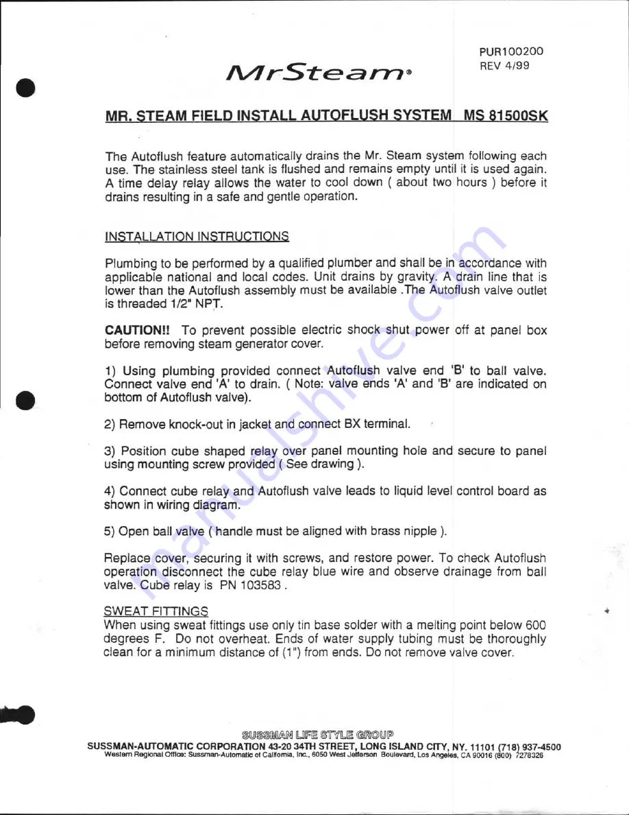 mr. steam MS 81500SK Installation Instructions Download Page 1