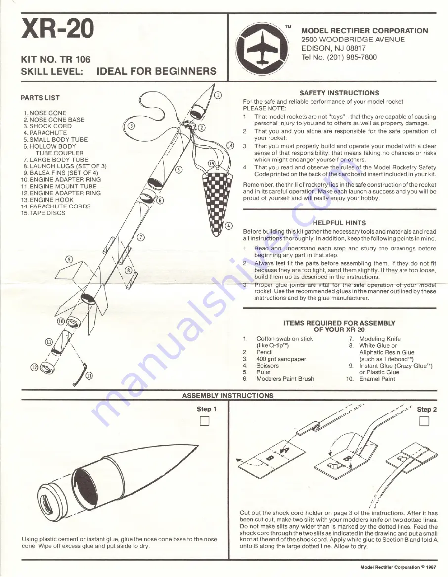 MRC XR-20 Assembly Instructions Manual Download Page 1