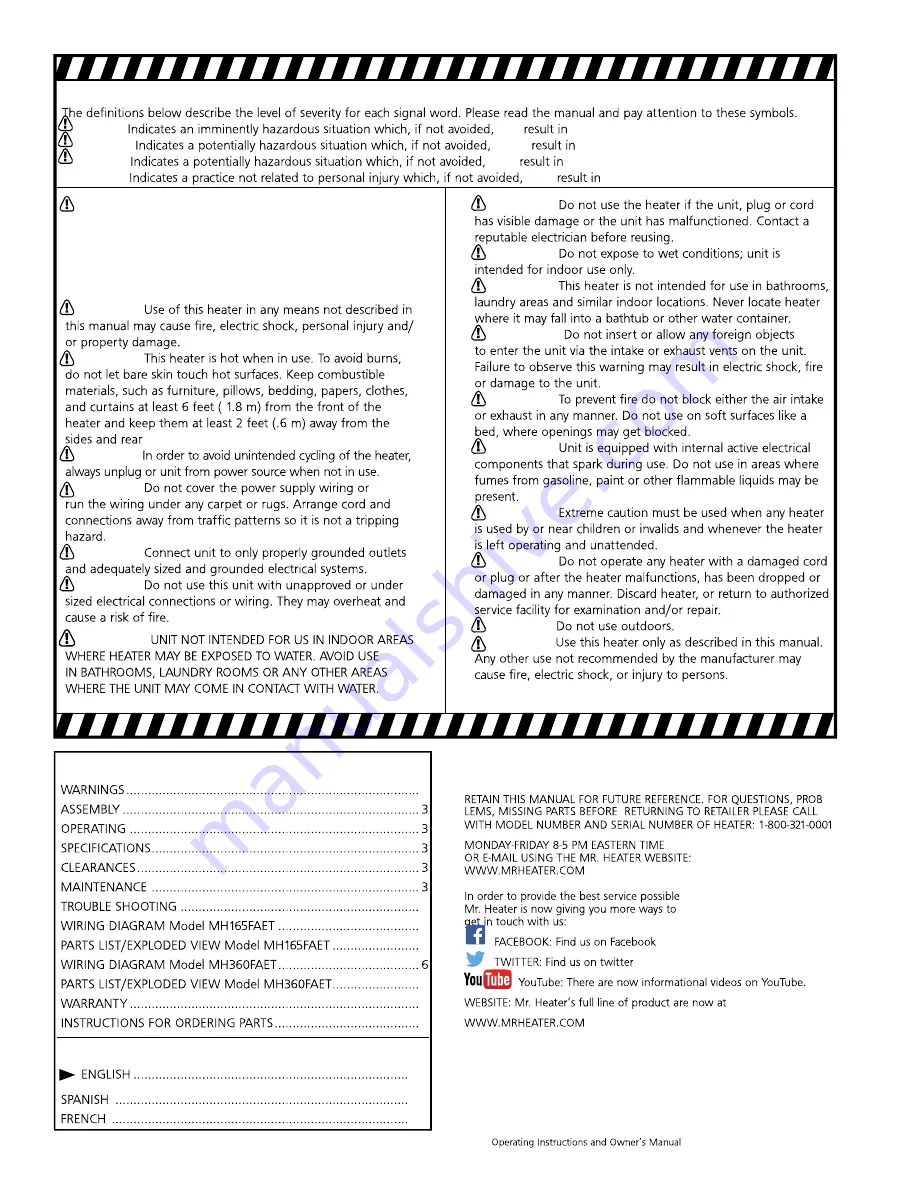 MrHeater MH165FAET Operating Instructions And Owner'S Manual Download Page 2