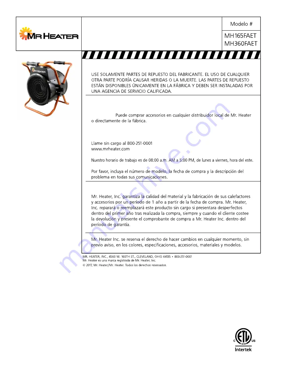 MrHeater MH165FAET Operating Instructions And Owner'S Manual Download Page 16