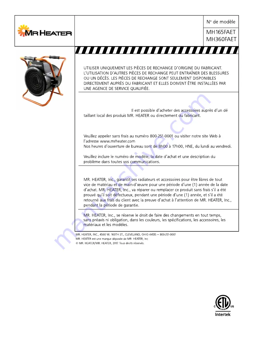 MrHeater MH165FAET Operating Instructions And Owner'S Manual Download Page 24