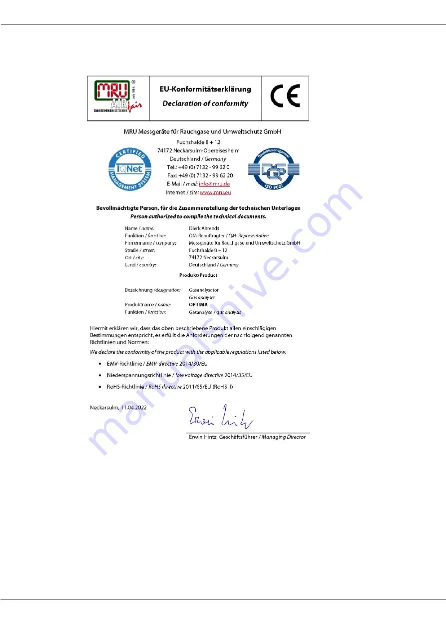 mru OPTIMA Biogas User Manual Download Page 97