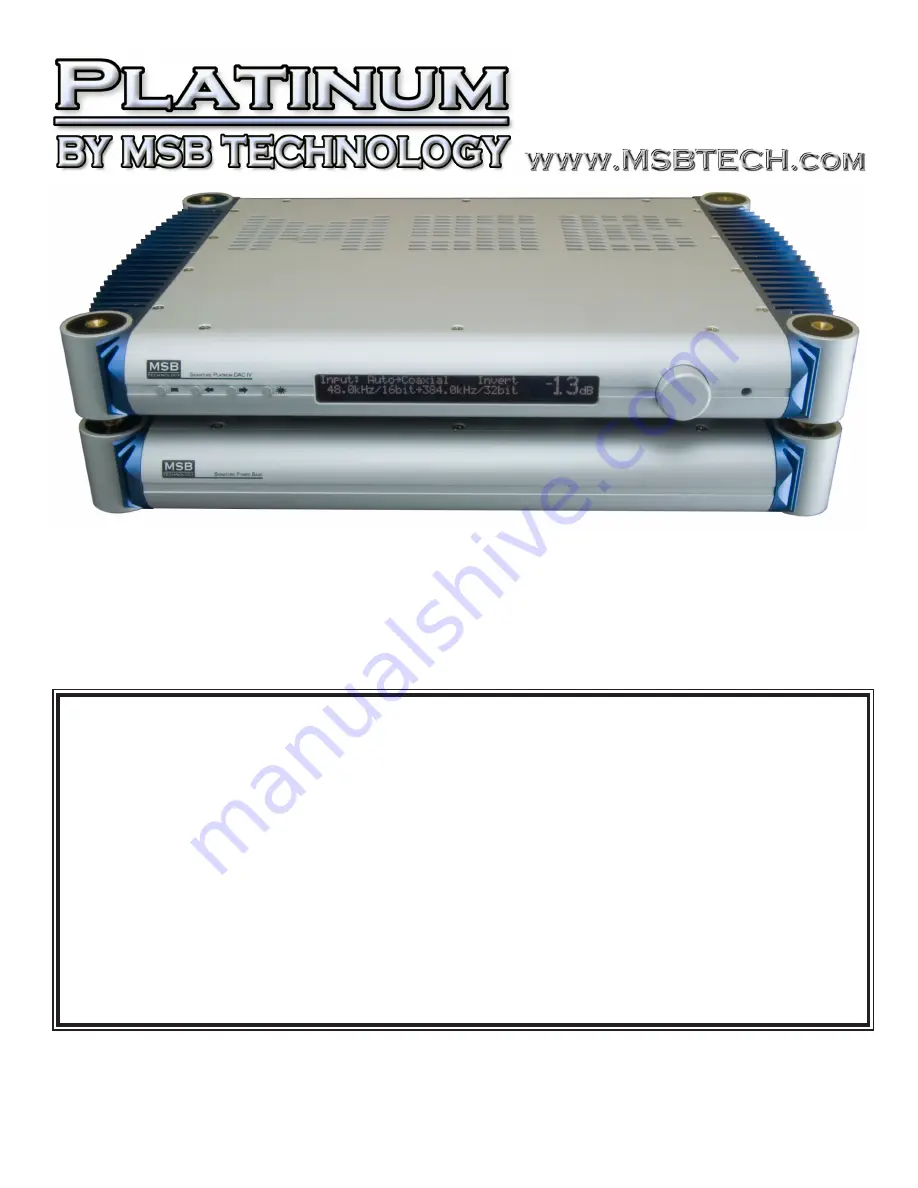 MSB Technology DAC IV User Manual Download Page 1