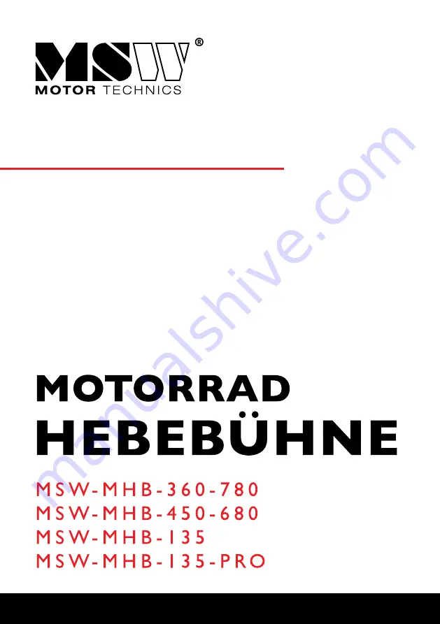 MSW MSW-MHB-135 Скачать руководство пользователя страница 1