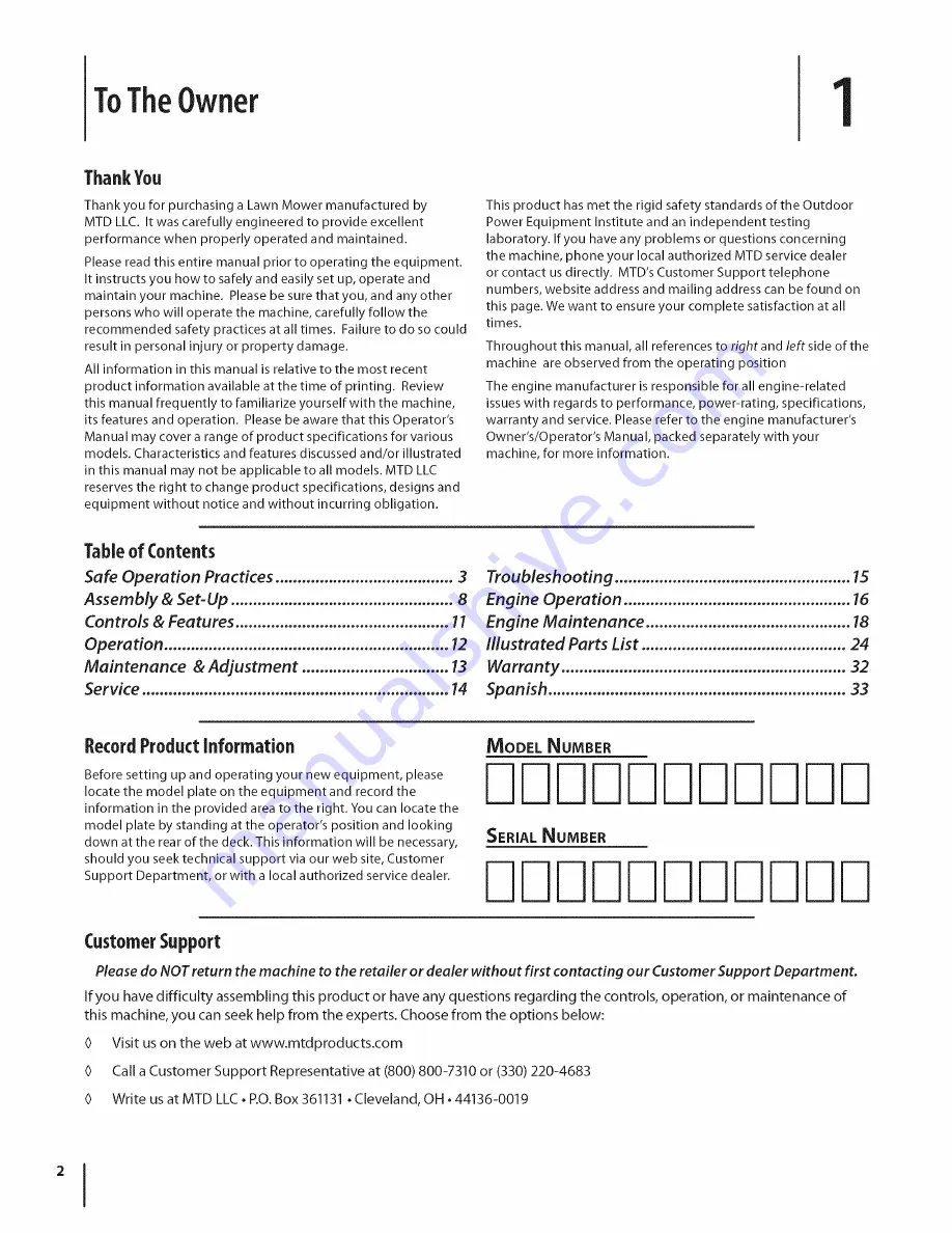 MTD 08M Operator'S Manual Download Page 2