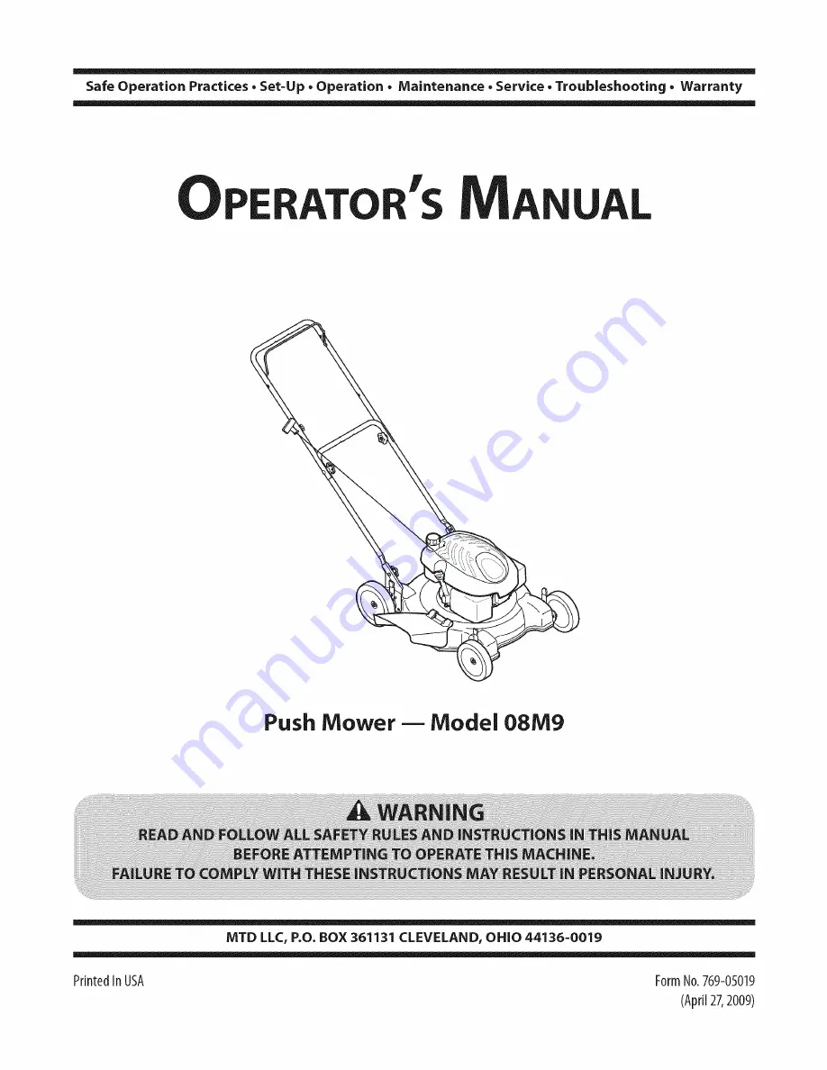 MTD 08M9 Operator'S Manual Download Page 1