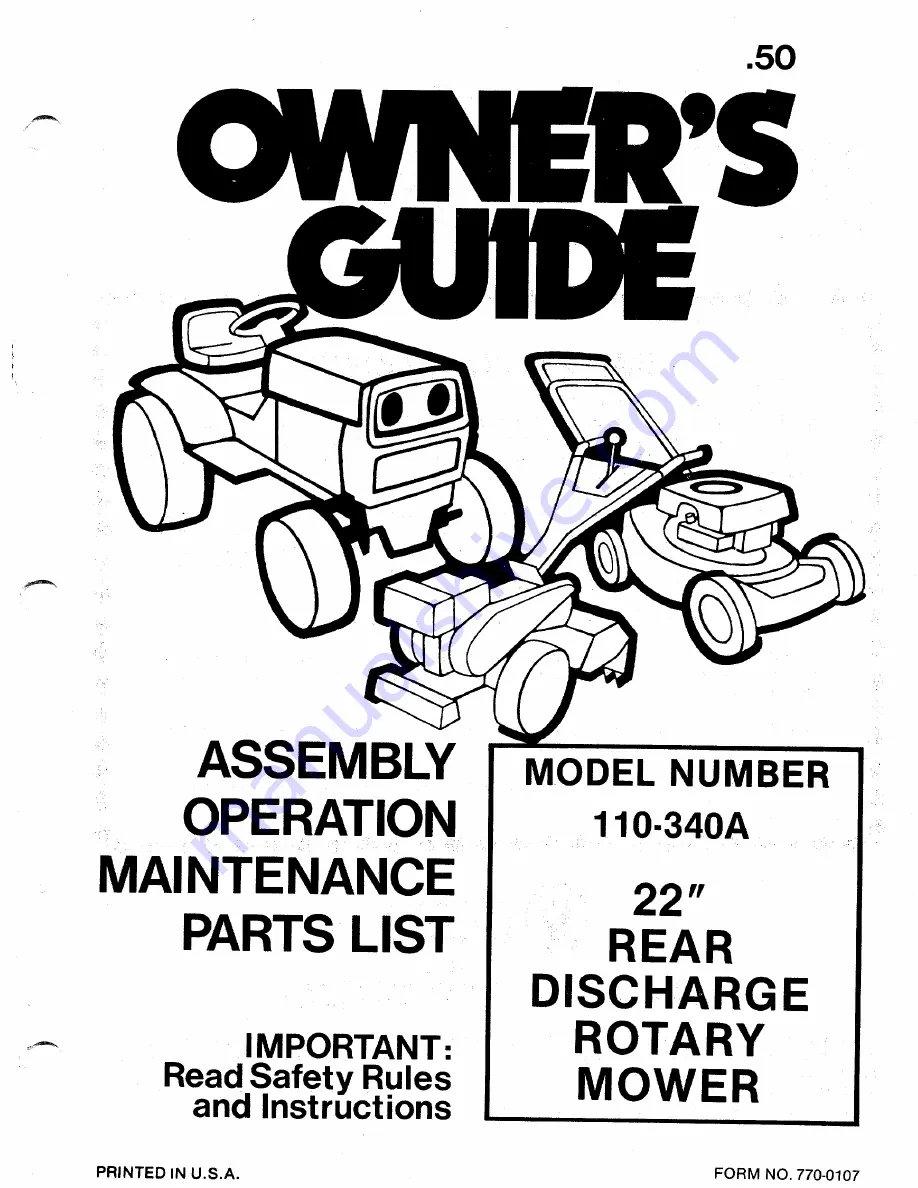 MTD 101-340A Owner'S Manual Download Page 1