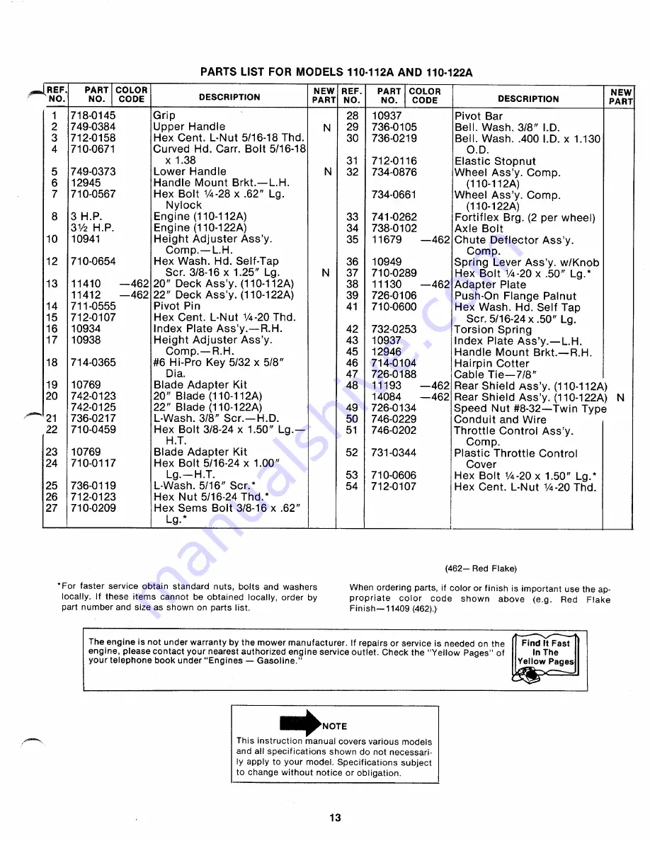 MTD 110-112A Owner'S Manual Download Page 13