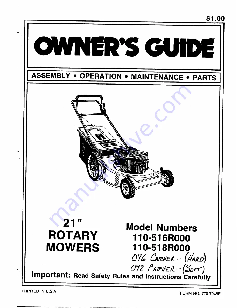 MTD 110-516R000 Owner'S Manual Download Page 1