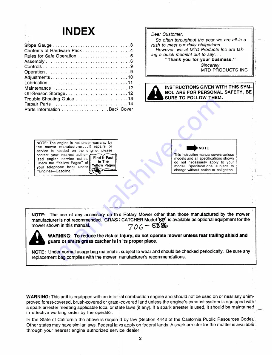 MTD 110A508R000 Owner'S Manual Download Page 2