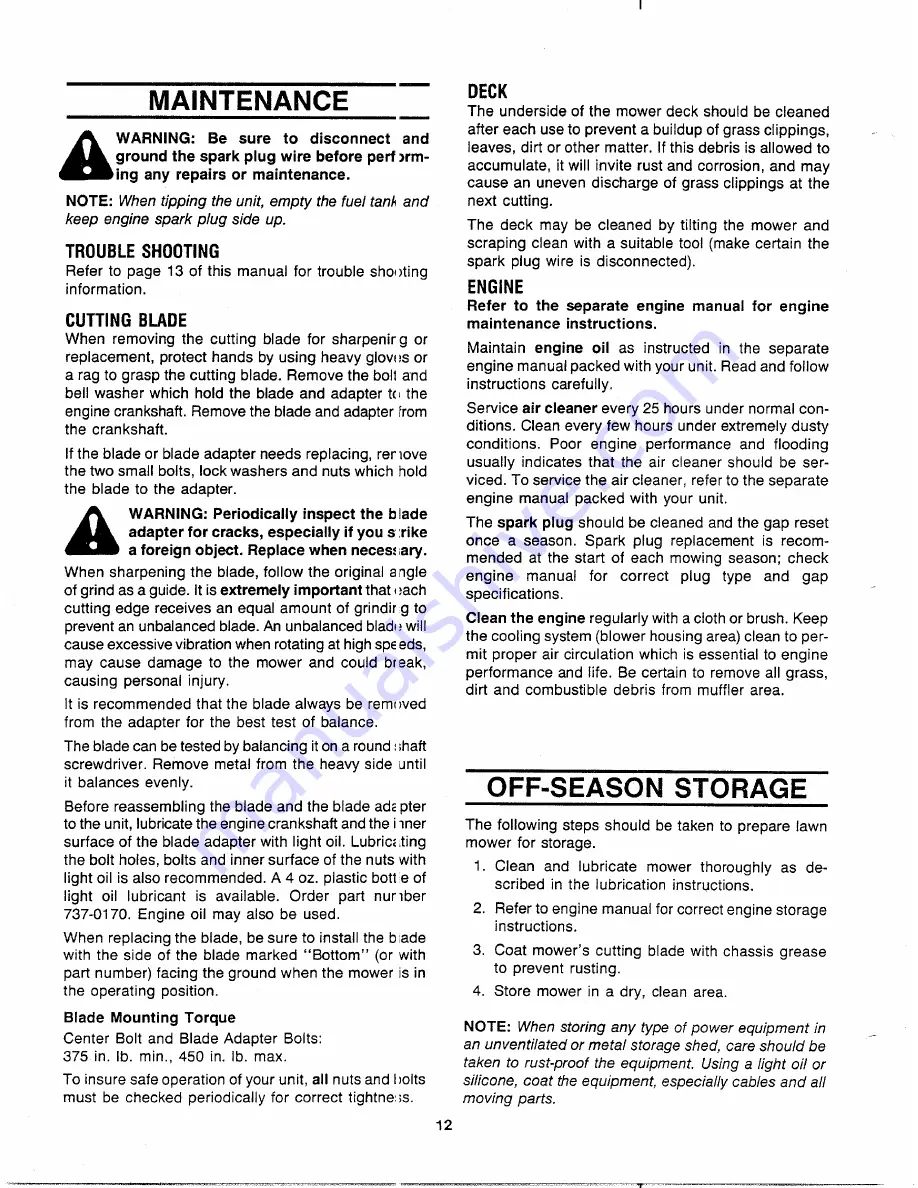 MTD 110A508R000 Owner'S Manual Download Page 12