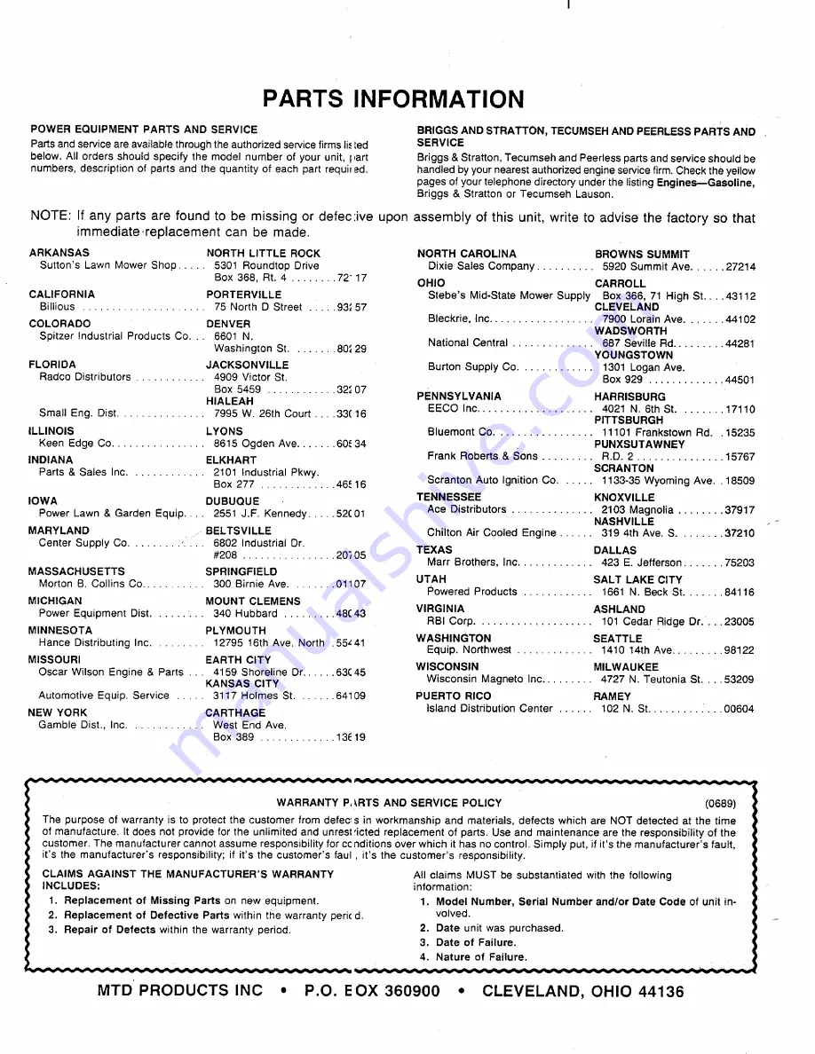 MTD 110A508R000 Owner'S Manual Download Page 16