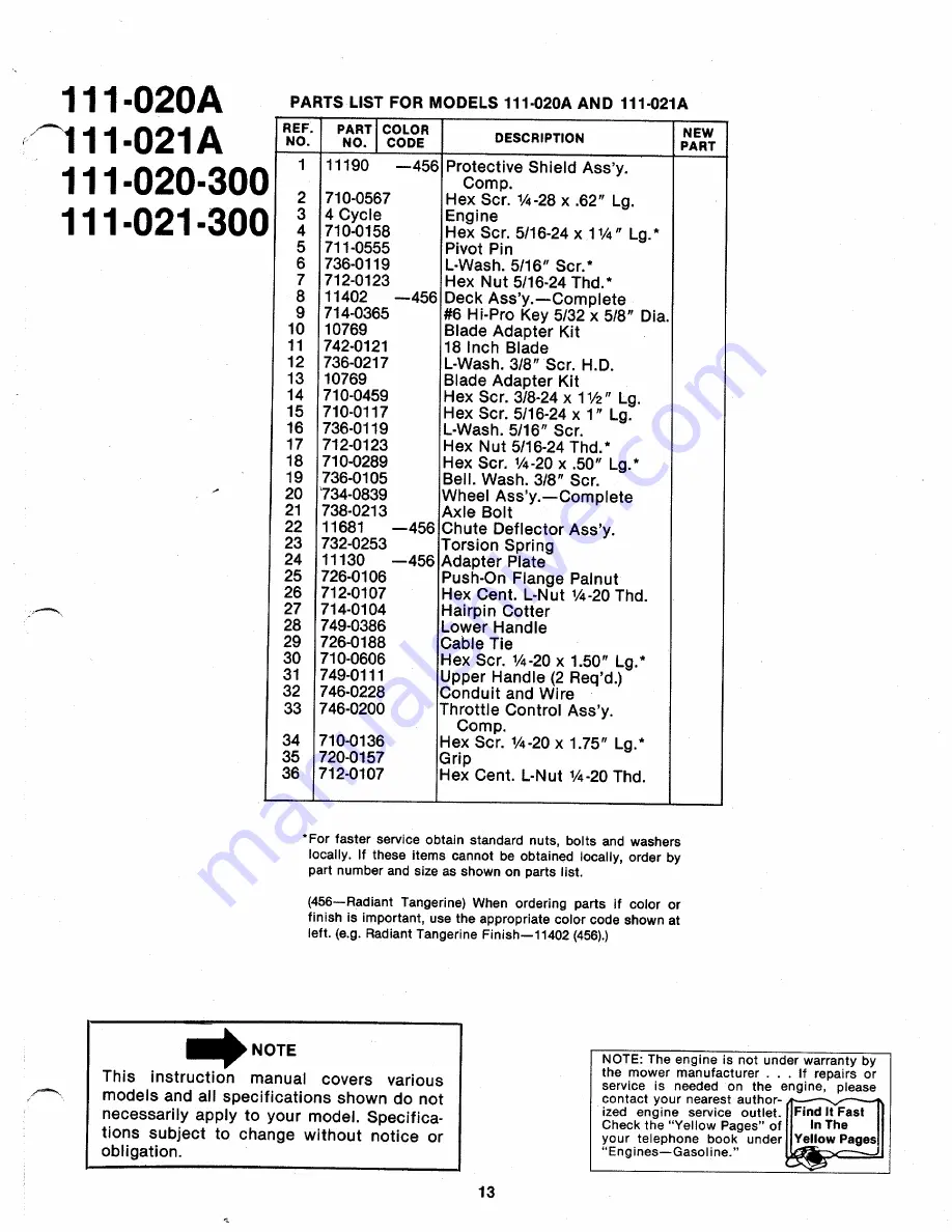 MTD 111-020-300 Owner'S Manual Download Page 13