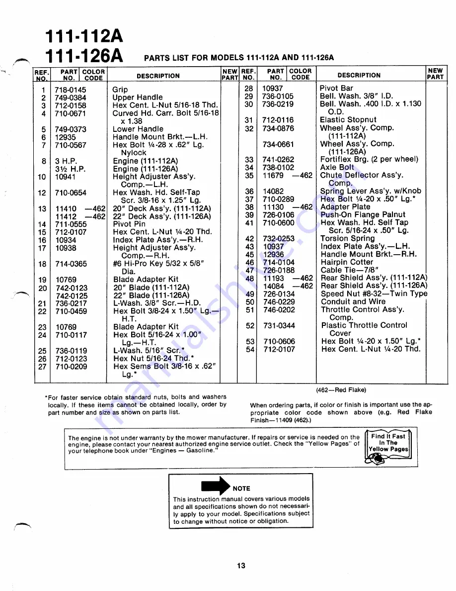 MTD 111-112A Owner'S Manual Download Page 13