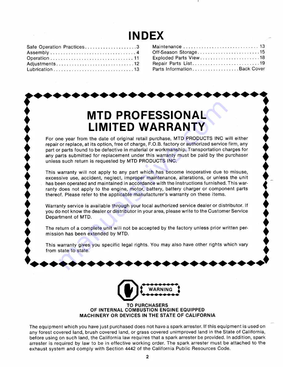 MTD 111-638A Скачать руководство пользователя страница 2