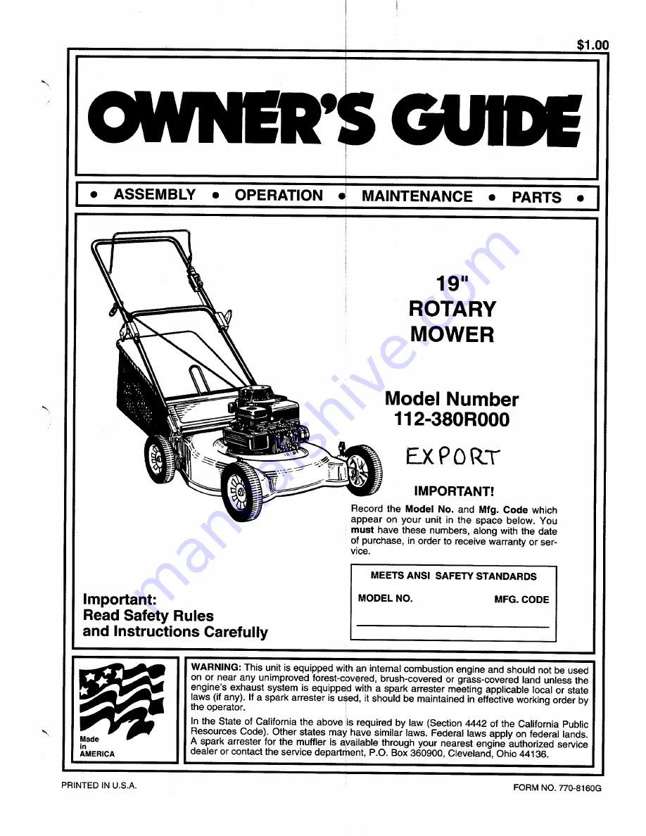 MTD 112-380R000 Owner'S Manual Download Page 1