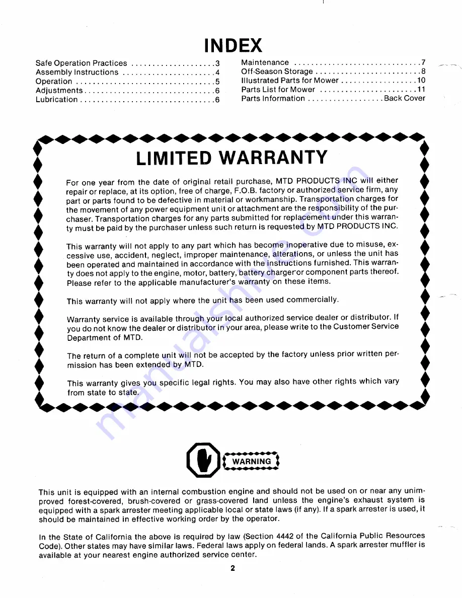 MTD 112-671A Owner'S Manual Download Page 2