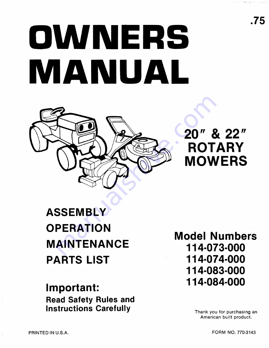 MTD 114-073-000 Owner'S Manual Download Page 1