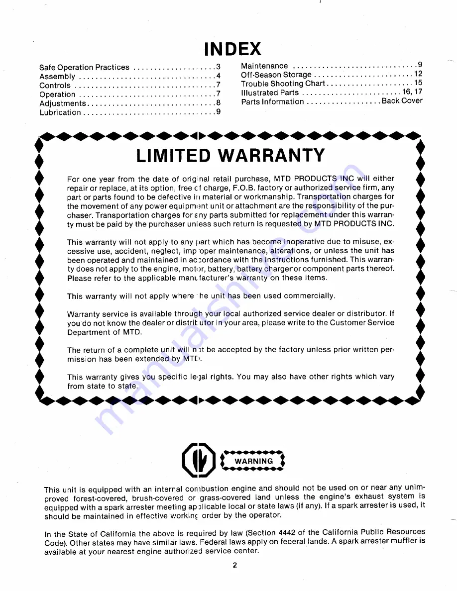 MTD 114-073-000 Owner'S Manual Download Page 2