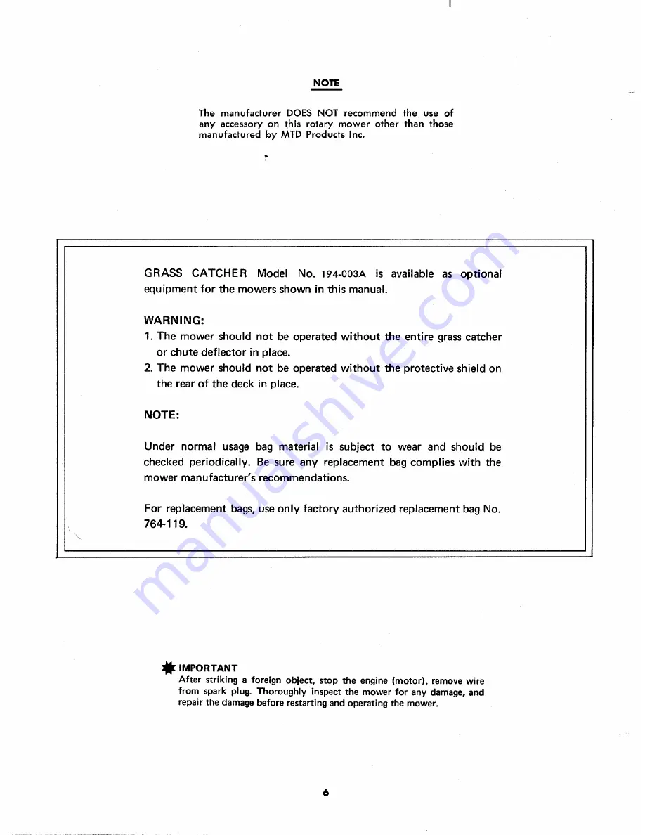 MTD 114-100A Owner'S Operating Service Instruction Manual Download Page 6