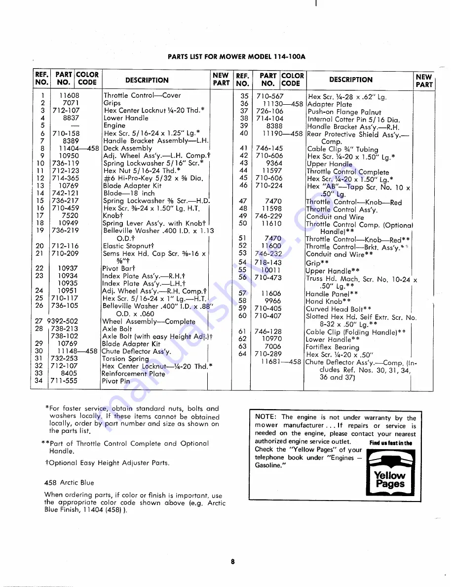 MTD 114-100A Owner'S Operating Service Instruction Manual Download Page 8