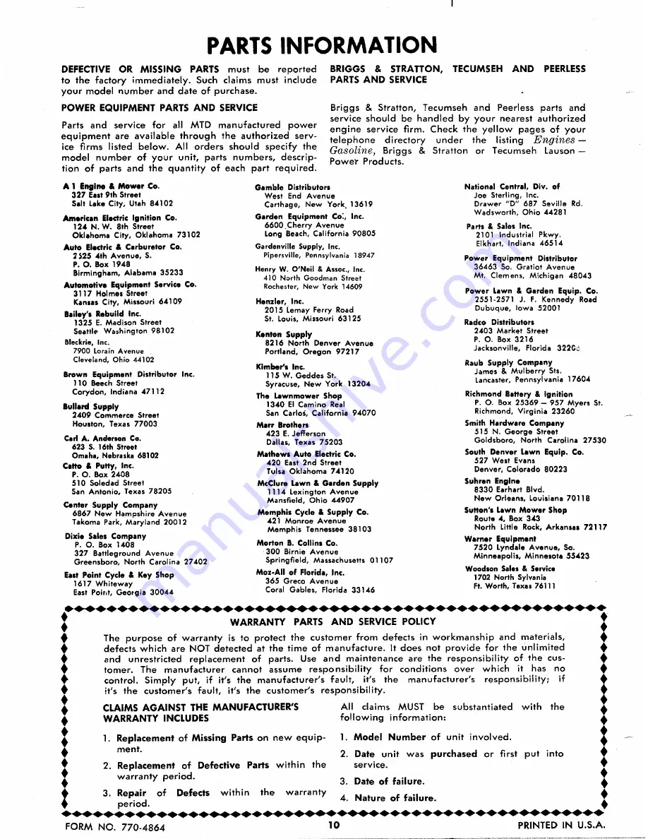 MTD 114-112A Owner'S Operating Service Instruction Manual Download Page 10