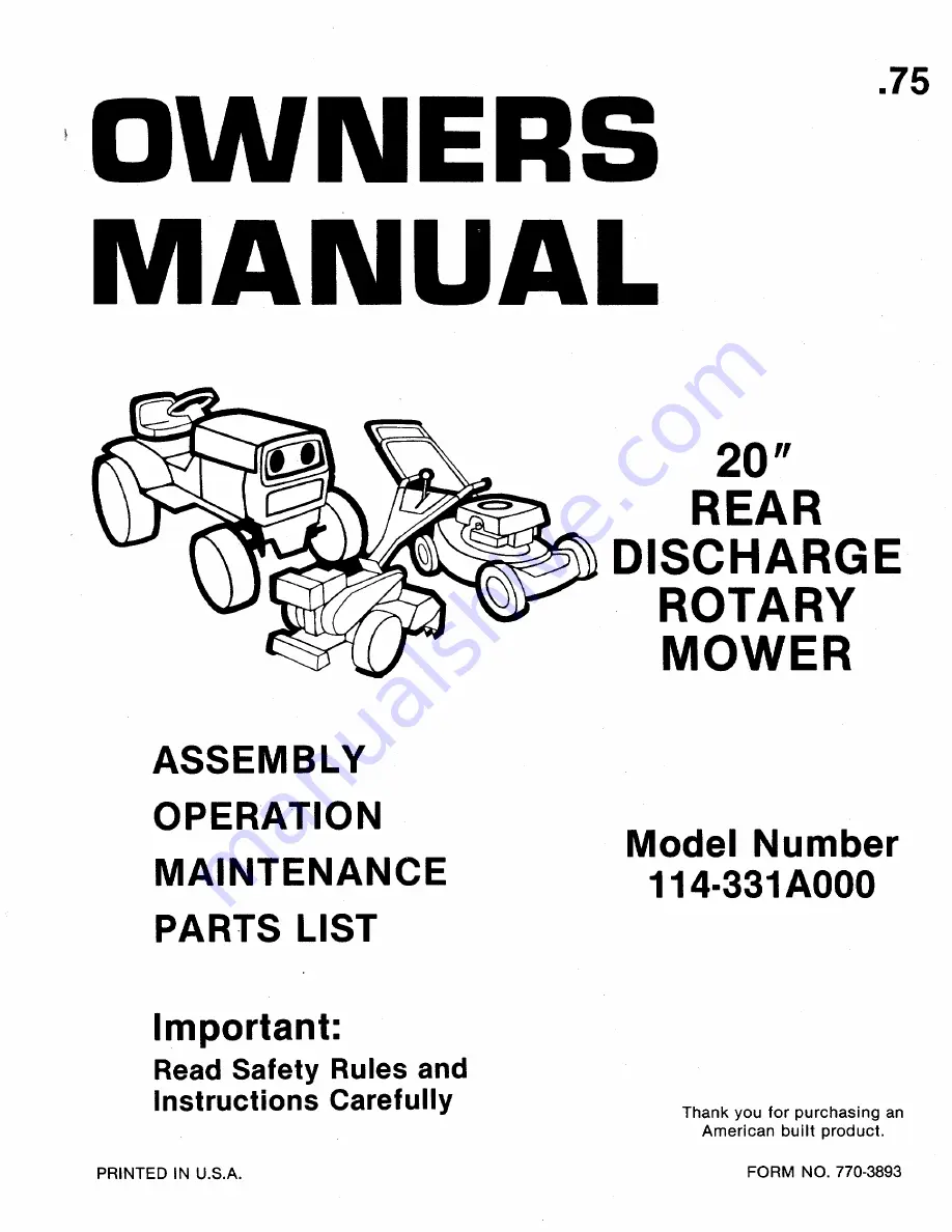 MTD 114-331A000 Owner'S Manual Download Page 1