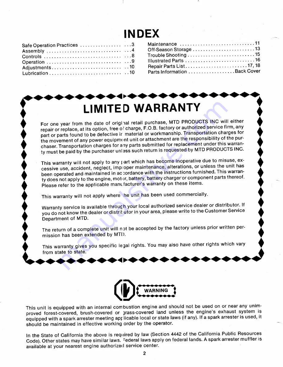 MTD 114-333-000 Owner'S Manual Download Page 2