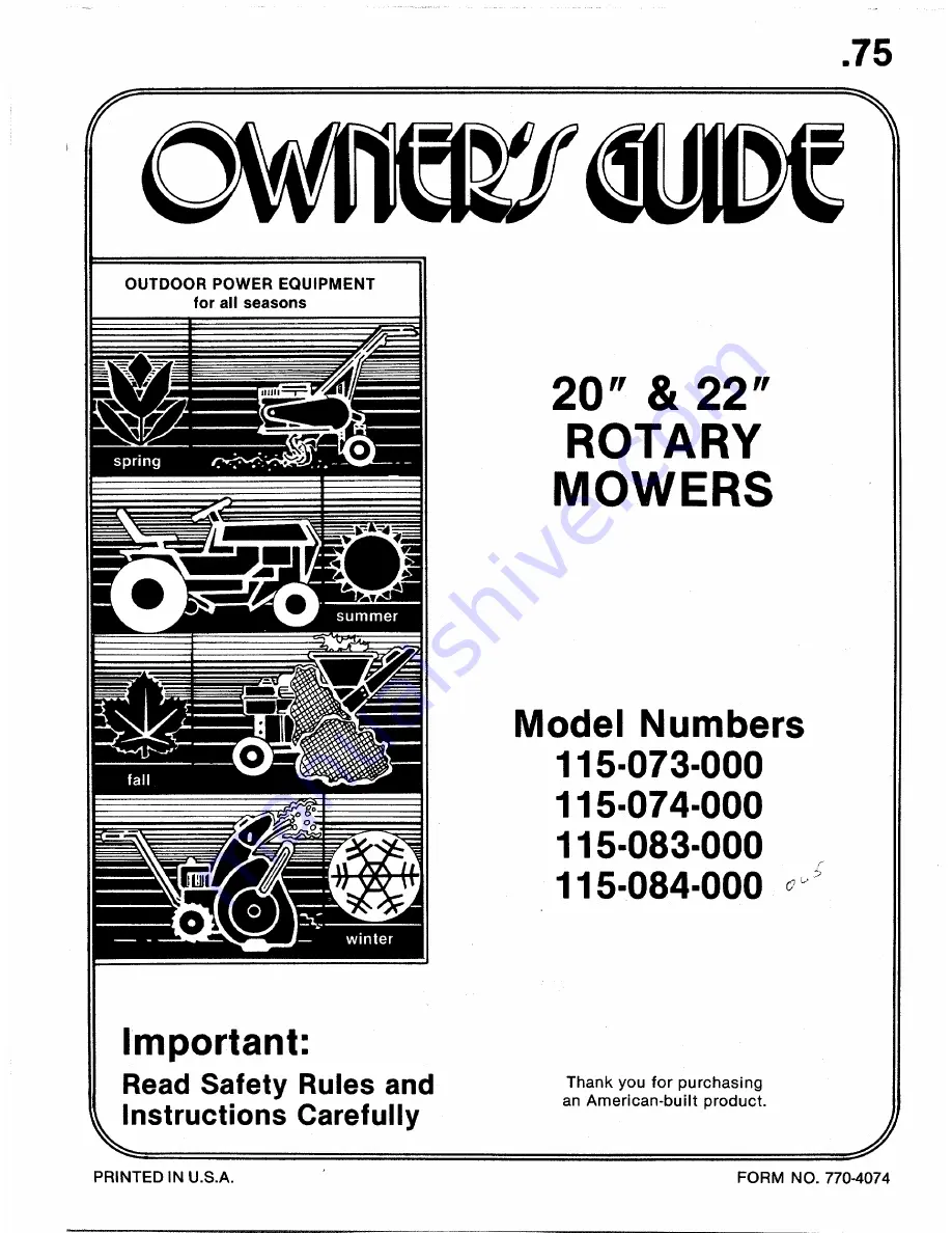 MTD 115-073-000 Owner'S Manual Download Page 1