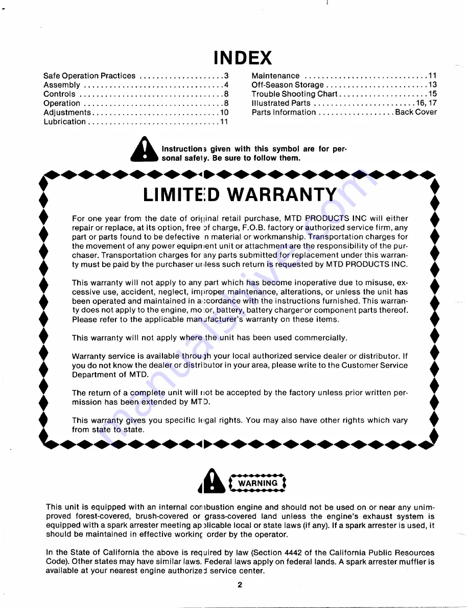 MTD 115-073-000 Owner'S Manual Download Page 2