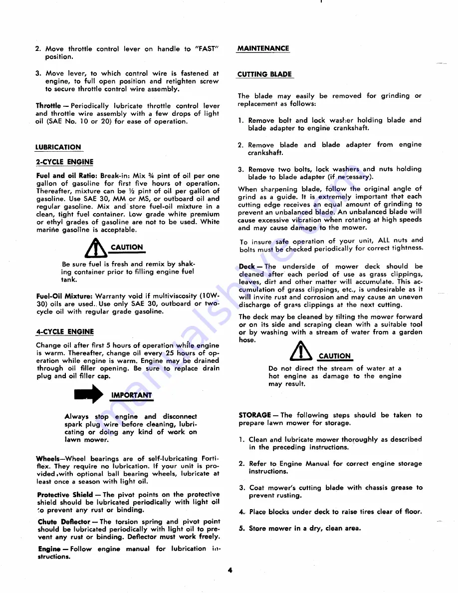 MTD 116-011A Owner'S Operating Service Instruction Manual Download Page 4