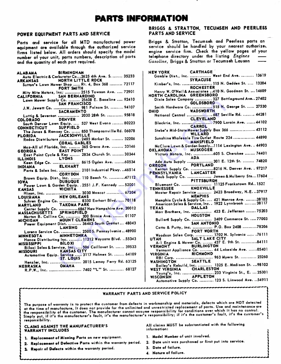 MTD 116-011A Owner'S Operating Service Instruction Manual Download Page 8