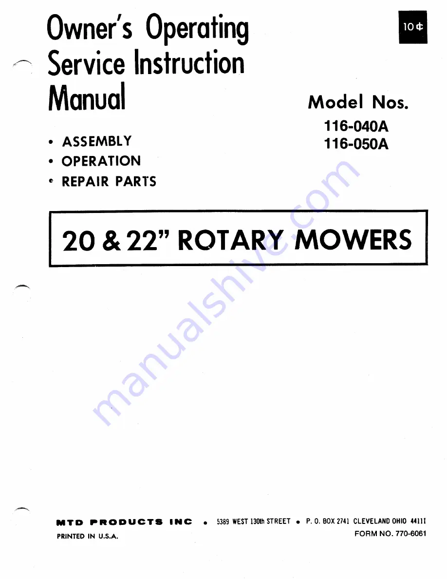 MTD 116-040A Скачать руководство пользователя страница 1