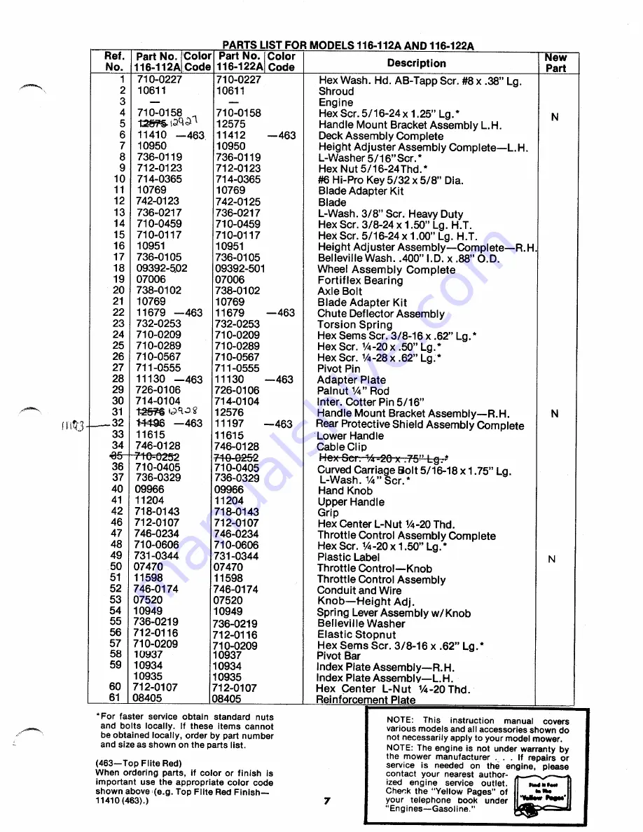 MTD 116-112A Owner'S Operating Service Instruction Manual Download Page 7