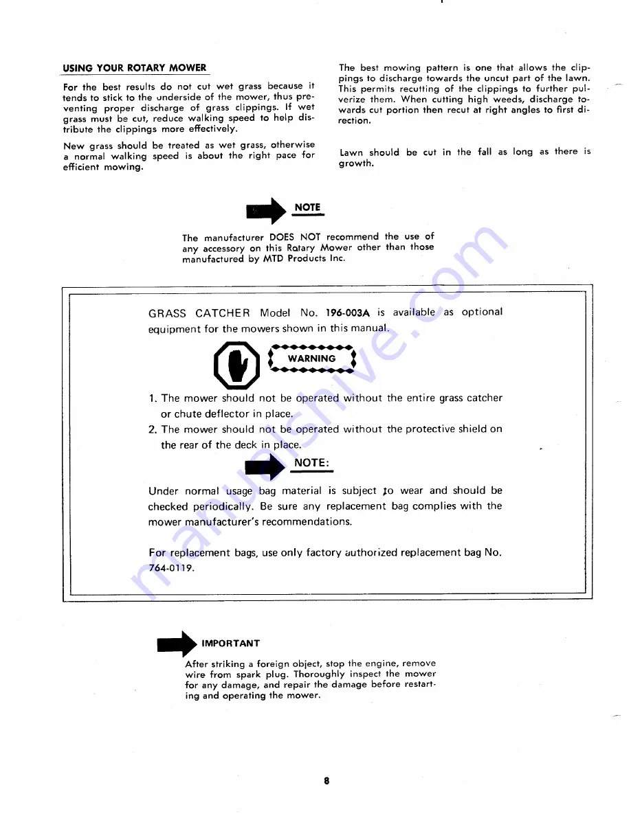 MTD 116-112A Owner'S Operating Service Instruction Manual Download Page 8