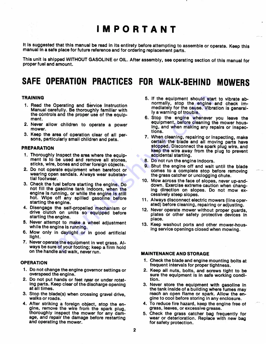 MTD 116-240A Owner'S Operating Service Instruction Manual Download Page 2