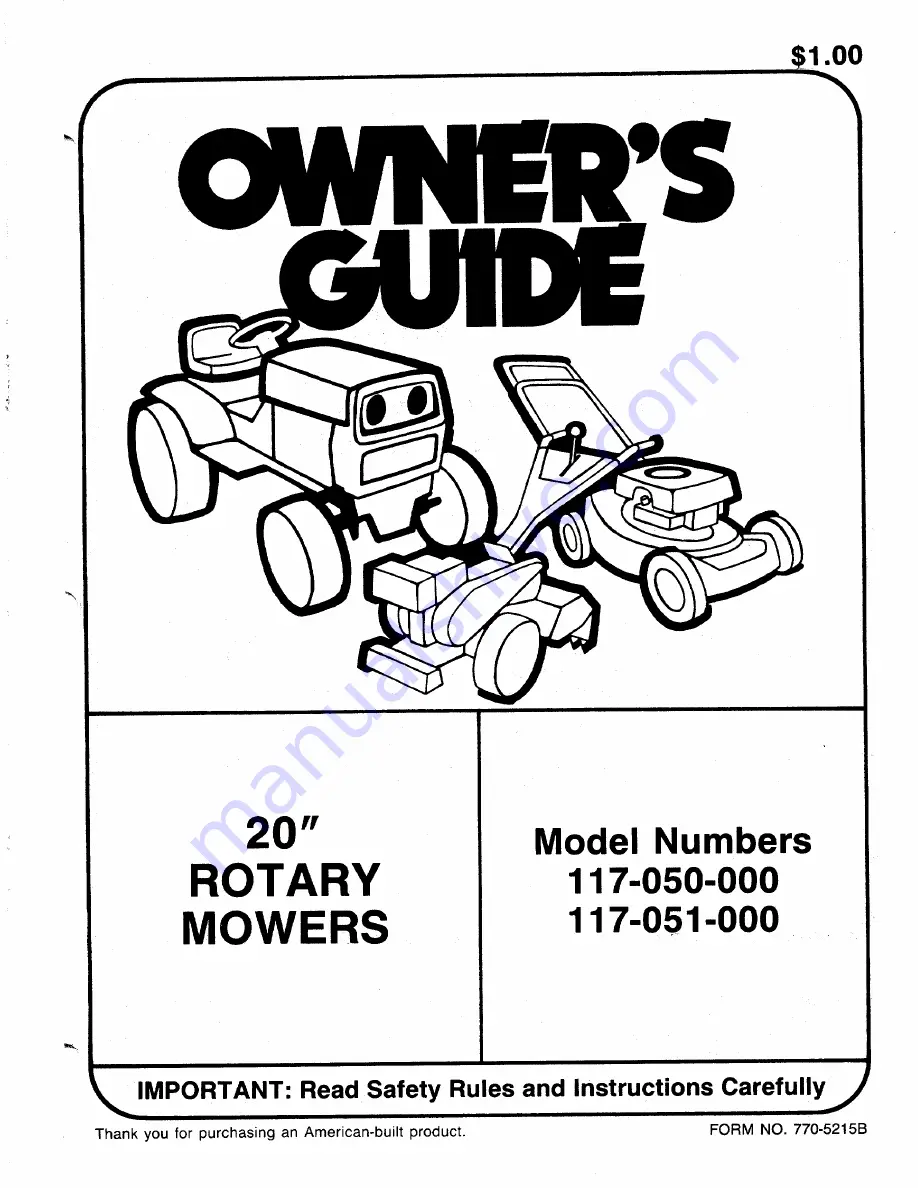 MTD 117-050-000 Owner'S Manual Download Page 1