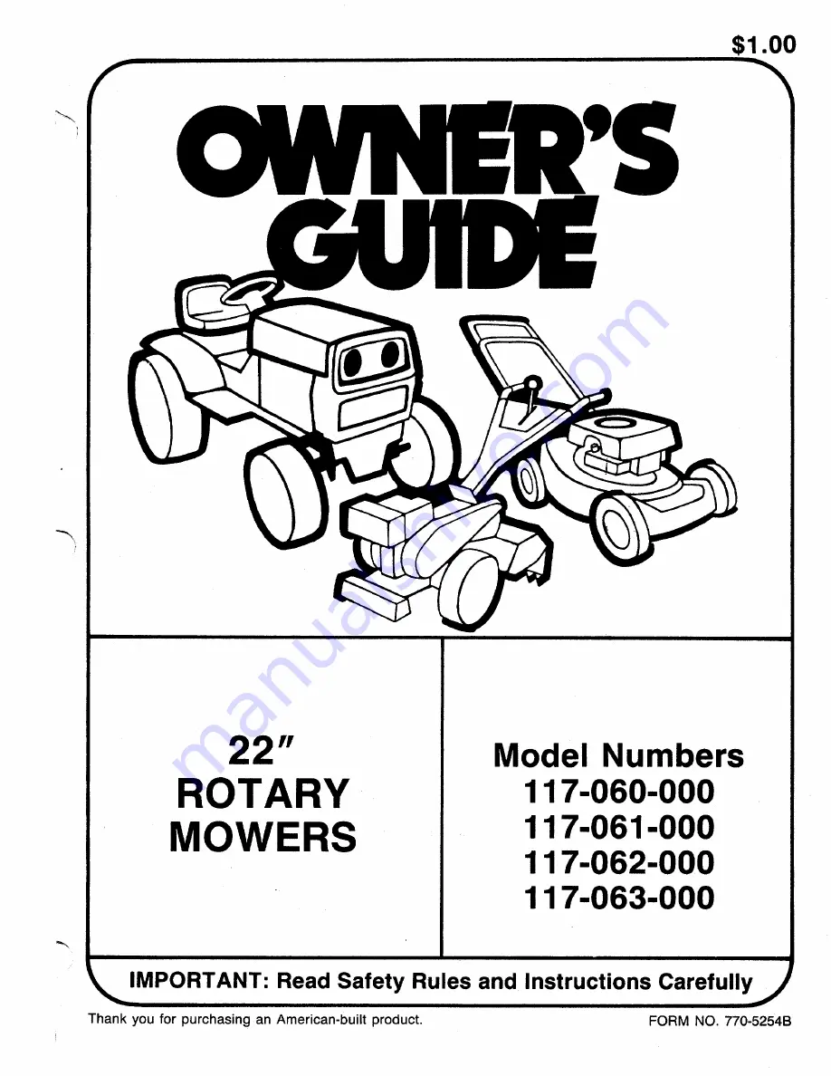 MTD 117-060-000 Owner'S Manual Download Page 1