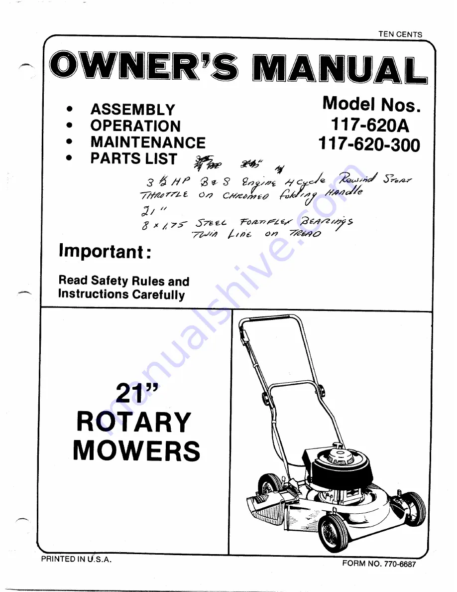 MTD 117-620-300 Owner'S Manual Download Page 1