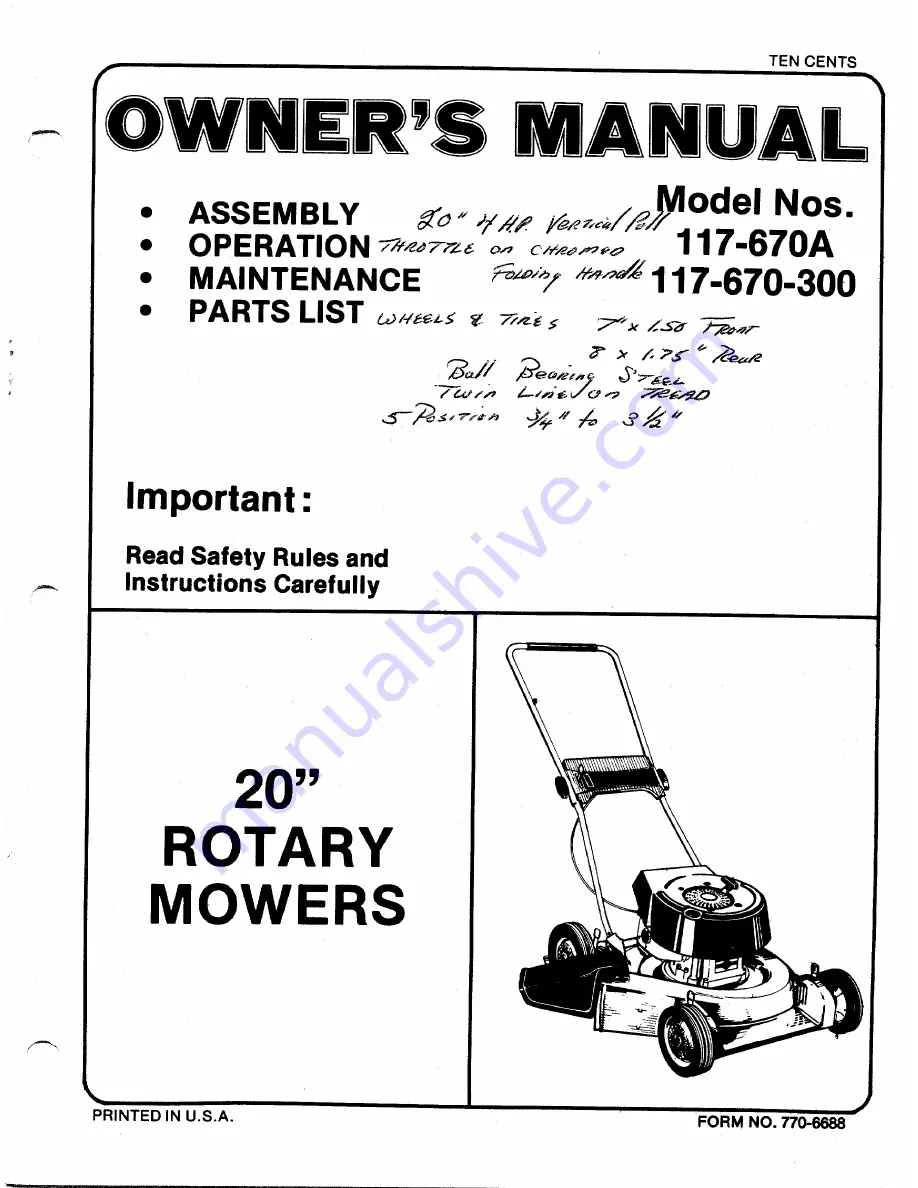 MTD 117-670-300 Owner'S Manual Download Page 1