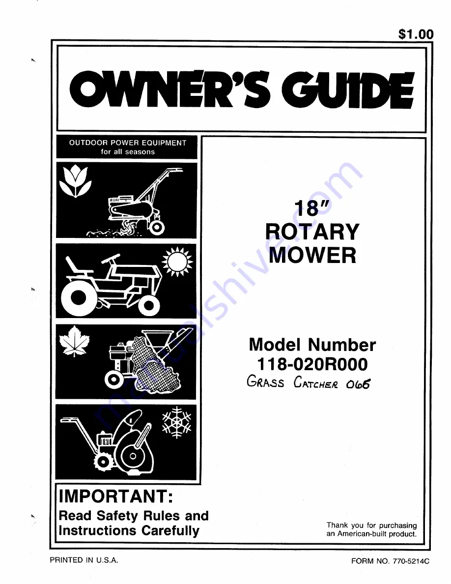 MTD 118-020R000 Owner'S Manual Download Page 1