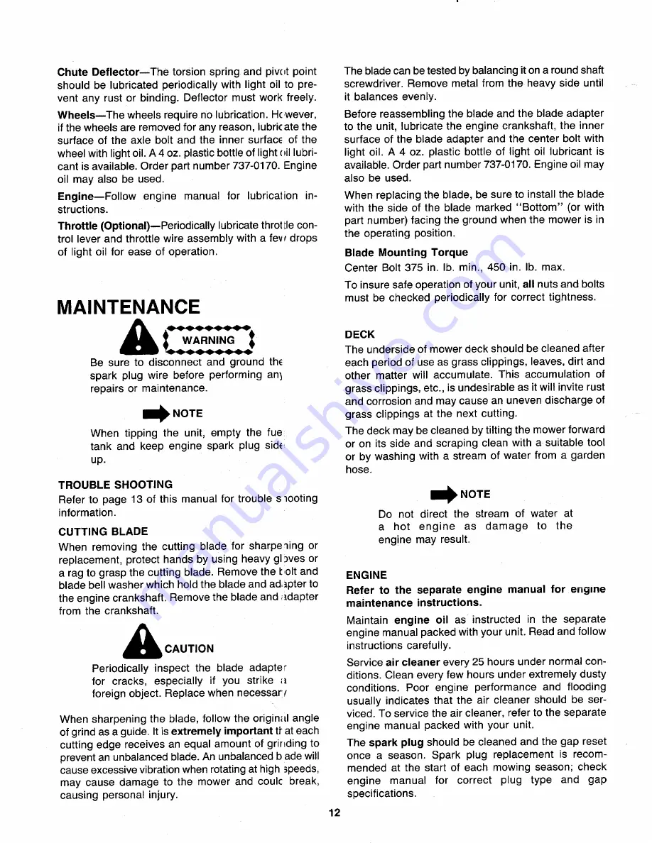 MTD 118-020R000 Owner'S Manual Download Page 12