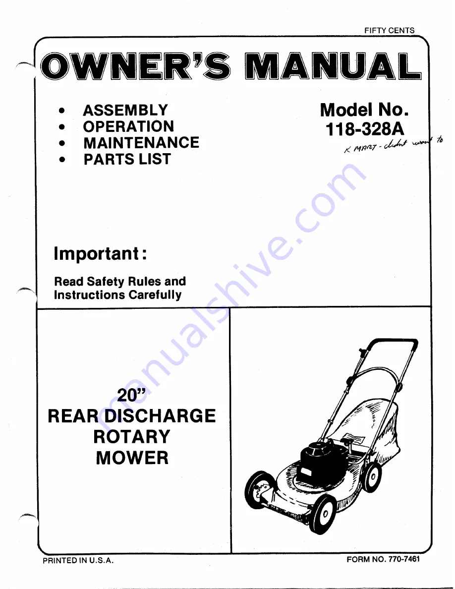 MTD 118-328A Owner'S Manual Download Page 1