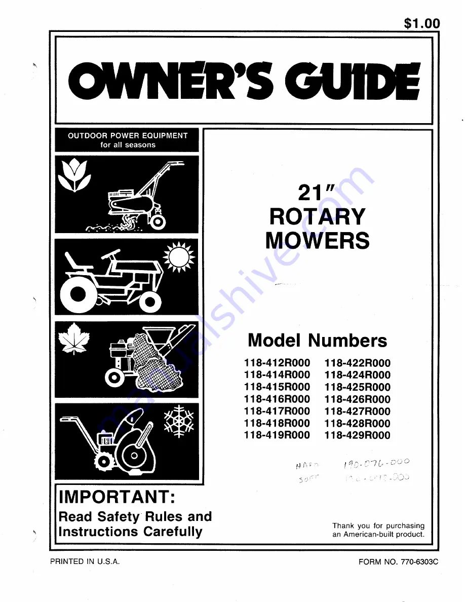 MTD 118-412R000 Owner'S Manual Download Page 1