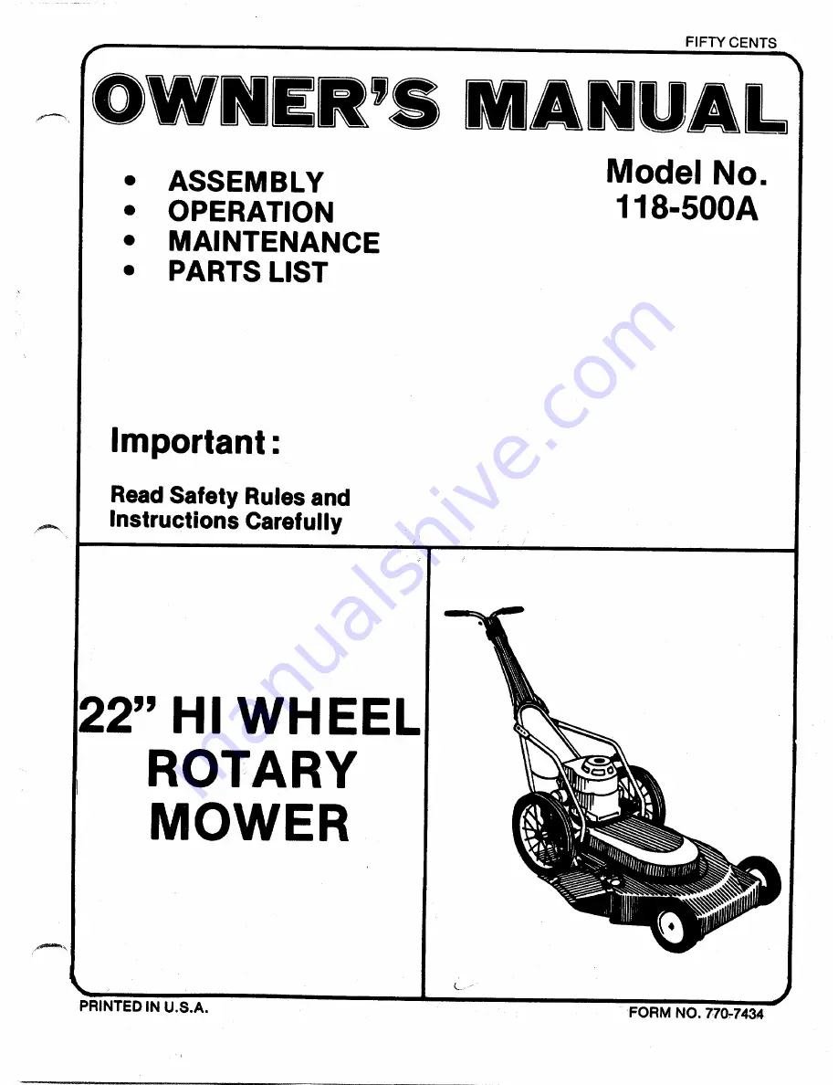 MTD 118-500A Owner'S Manual Download Page 1