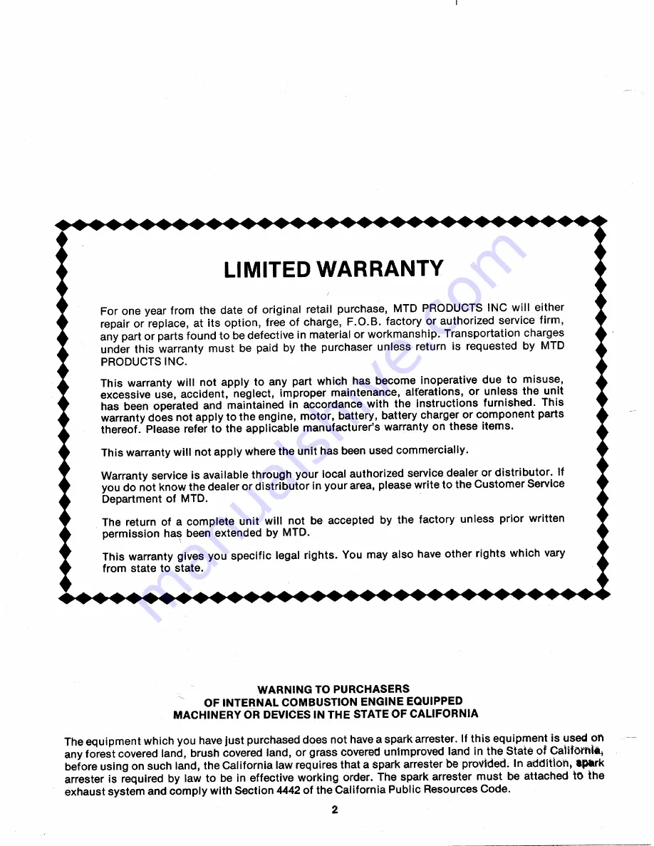 MTD 118-500A Owner'S Manual Download Page 2