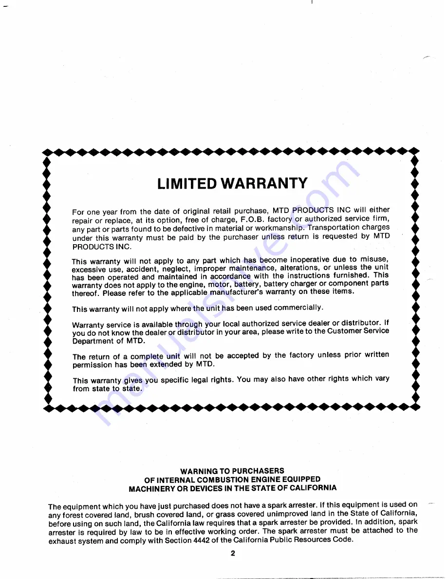 MTD 118-530A Owner'S Manual Download Page 2