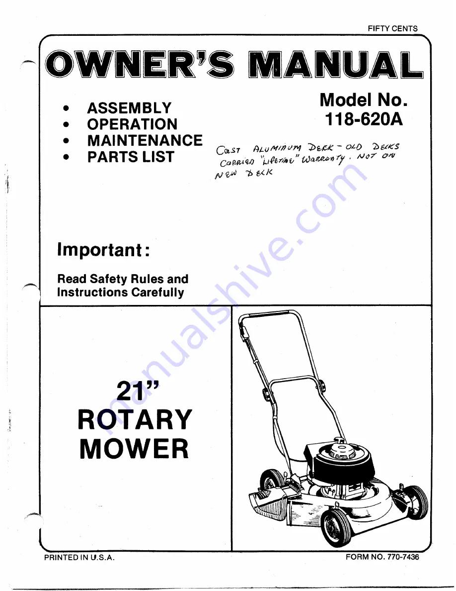 MTD 118-620A Owner'S Manual Download Page 1