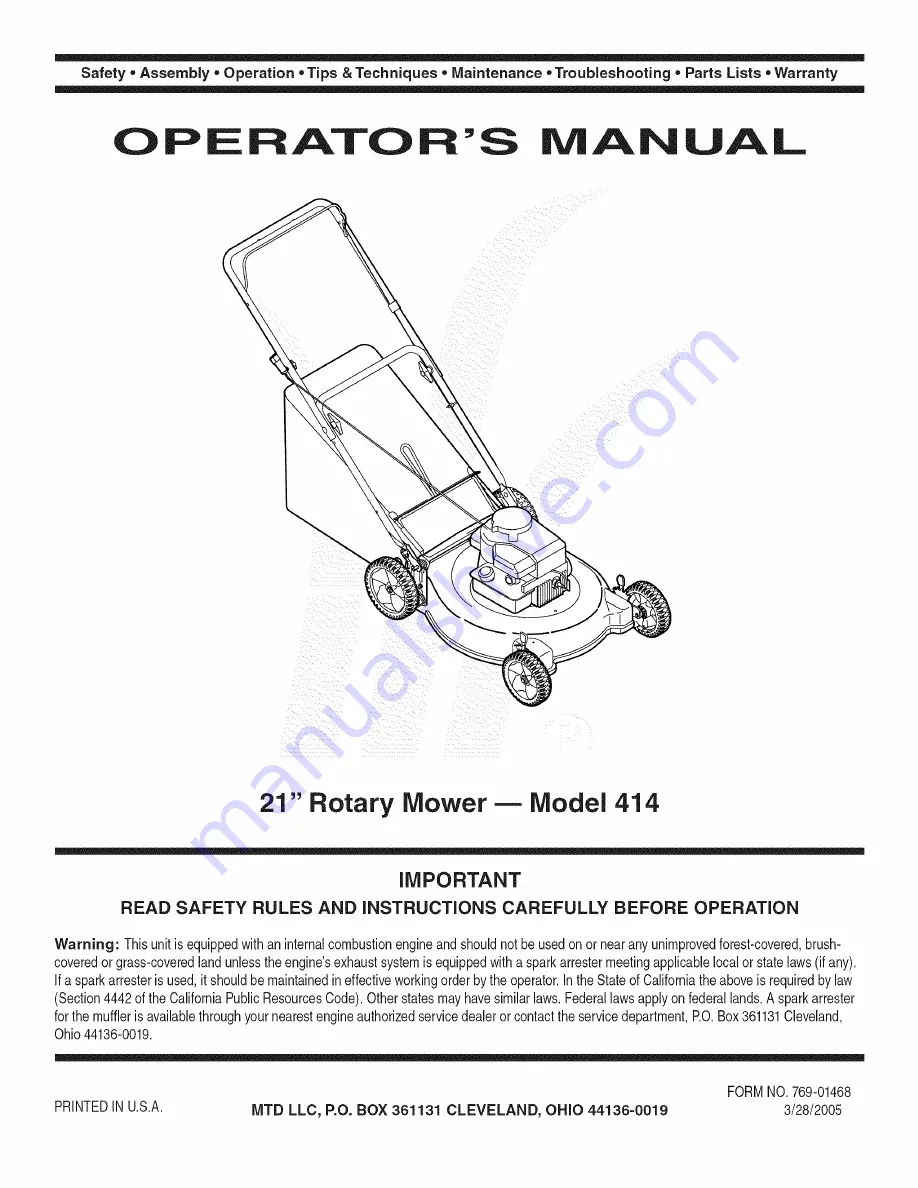 MTD 11A-414E729 Operator'S Manual Download Page 1